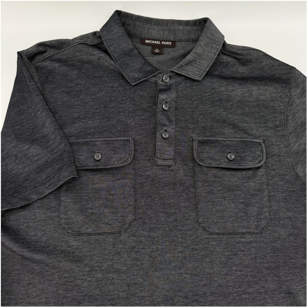 Michael Kors Polo Shirt Mens XL Gray Short Sleeve Double Chest Pockets Utility